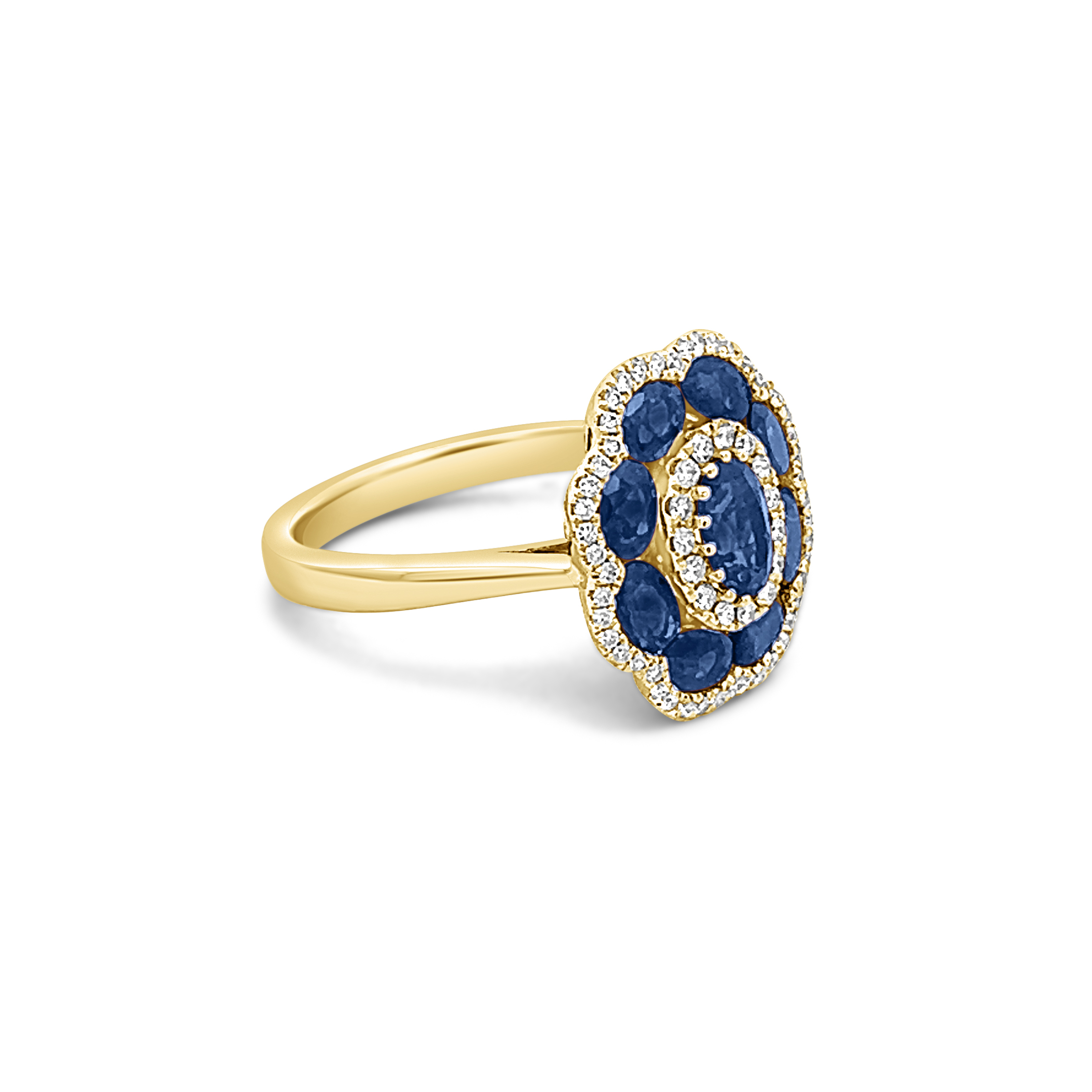 SAPPHIRE AND DIAMOND FLOWER RING - 1